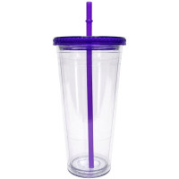 24 Oz Drinkware Tumbler with Lid & Straw in Clear and Purple