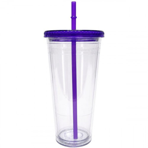 24 Oz Drinkware Tumbler with Lid & Straw in Clear and Purple