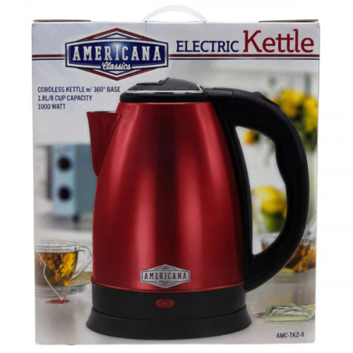 Americana Classics 1.8L Rapid Boil Electric Tea Kettle in Red Americana Classics 1.8L Rapid Boil Electric Tea Kettle in Red