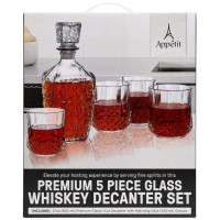 Appetit 5 Piece Vintage Ice Cut Whiskey Decanter and Glasses Set