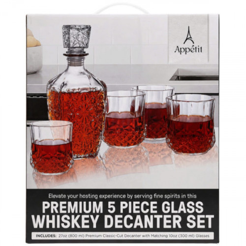Appetit 5 Piece Vintage Ice Cut Whiskey Decanter and Glasses Set Appetit 5 Piece Vintage Ice Cut Whiskey Decanter and Glasses Set