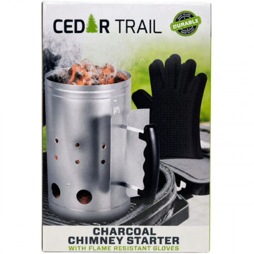 Cedar Trail Charcoal Chimney Starter with Heat Resistant Gloves Cedar Trail Charcoal Chimney Starter with Heat Resistant Gloves