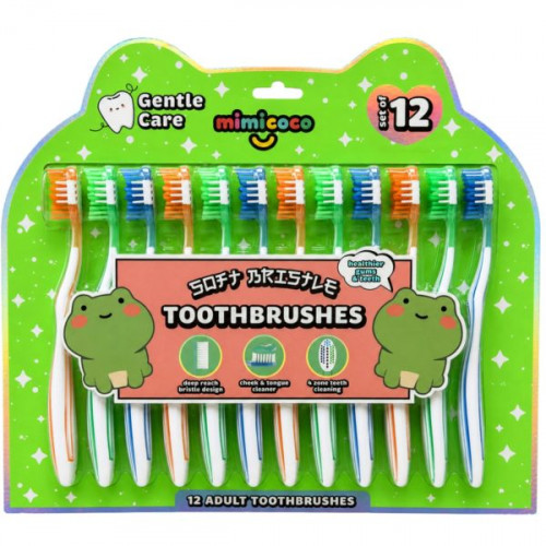 Mimicoco 12 Pack Frog Gentle Care Adult Toothbrushes Mimicoco 12 Pack Frog Gentle Care Adult Toothbrushes
