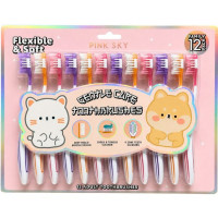 PINK SKY 12 Pack Critters Flexible & Soft Adult Toothbrushes