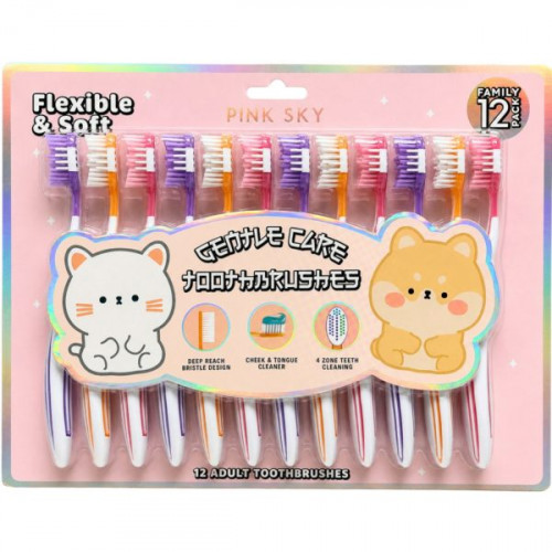 PINK SKY 12 Pack Critters Flexible & Soft Adult Toothbrushes PINK SKY 12 Pack Critters Flexible & Soft Adult Toothbrushes