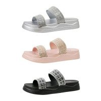 Women's Double Band Rhinestone Sandals with Comfort Insole in Assorted Colors Size 6-10