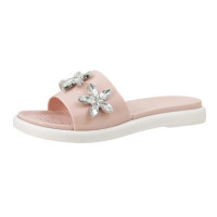 Women's Rhinestone Flower Comfort Insole Slide Sandals in Pink Size 6-10