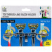 Wall Mounted Toothbrush and Razor Holder with Suction Cups & Hook on Clip Strip Wall Mounted Toothbrush and Razor Holder with Suction Cups & Hook on Clip Strip