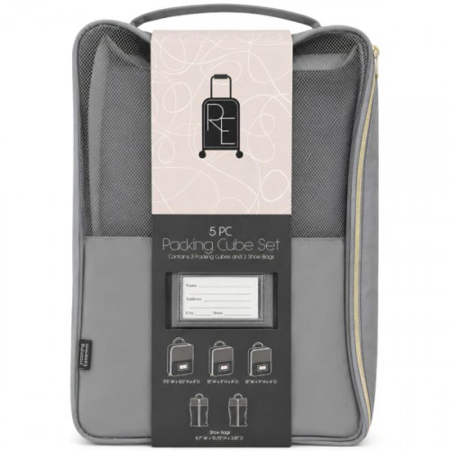 Roaming Essentials 5 Piece Packing Cubes & Shoe Bags Set in Grey Roaming Essentials 5 Piece Packing Cubes & Shoe Bags Set in Grey
