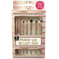 5 Pack Cosmetic Brush Set with Metal Storage Carrying Tube