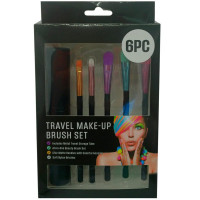 6 Pack Black Handle Colorful Tip Travel Make-Up Brush Set with Tube Case