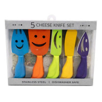 5 Piece Colorful Non Stick Smiley Faces Cheese Knives Set