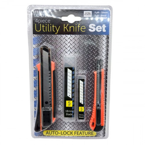 4 Piece Industrial Utility Knives Set with Blades 4 Piece Industrial Utility Knives Set with Blades