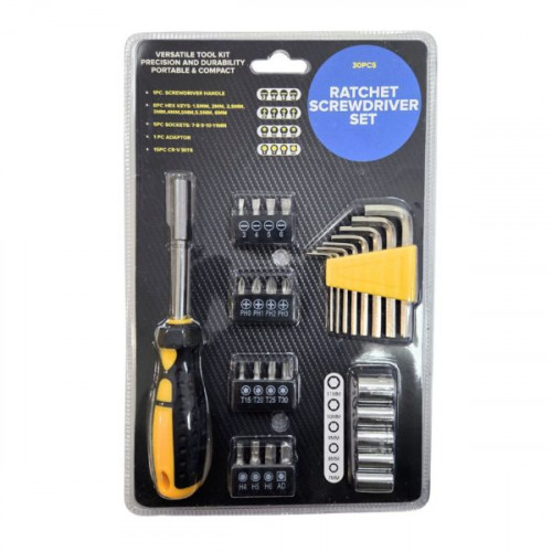 30 Piece Combination Ratcheting, Hex, Sockets, Adapter and Multi-Bit Handy Tools Set 30 Piece Combination Ratcheting, Hex, Sockets, Adapter and Multi-Bit Handy Tools Set