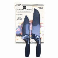 Non-Stick Santoku and Bread Kitchen Knife with Blade Guard Sheaths Set