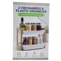 2-Tier Bamboo and Plastic Shelf Space Saving Organizer