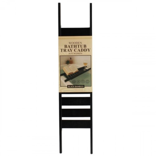 Black Bamboo Wooden Bathtub Tray Caddy Table