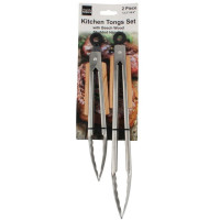 2 Piece Kitchen Tongs Set with Beech Wood Studded Handles