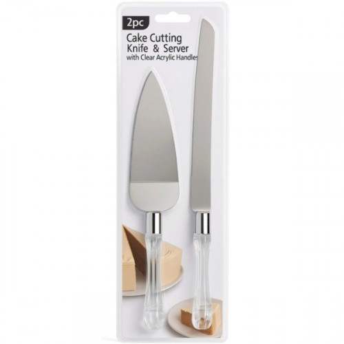 2 Piece Cake Cutting Knife and Server with Clear Acrylic Handles 2 Piece Cake Cutting Knife and Server with Clear Acrylic Handles