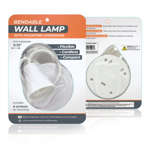 Battery Operated Bendable Wall Lamp with Mounting Hardware Battery Operated Bendable Wall Lamp with Mounting Hardware