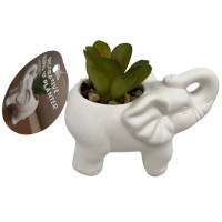 3.85 x2.75 in Decorative Elephant Planter with Faux Plant and Pebbles