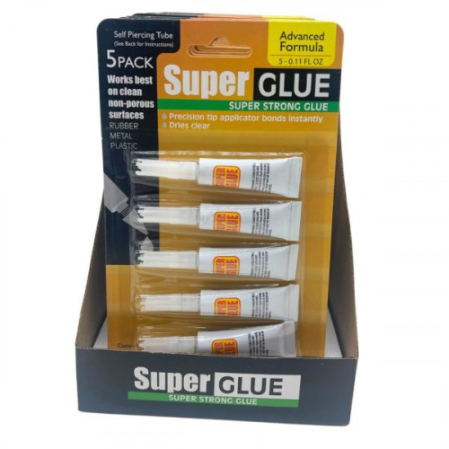 Super Glue 5 Pack 3g Tubes for Strong Quick Bonding in Countertop Display Super Glue 5 Pack 3g Tubes for Strong Quick Bonding in Countertop Display
