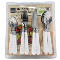 16 Piece Cutlery Set with White Handles