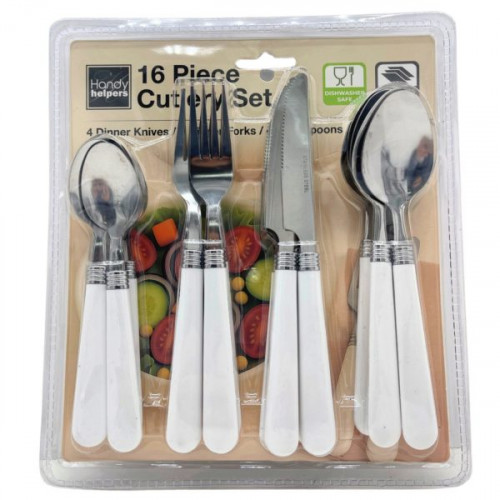 16 Piece Cutlery Set with White Handles 16 Piece Cutlery Set with White Handles