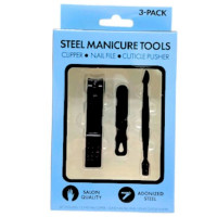 3 Piece Anodized Steel Black Finish Nail Care Set