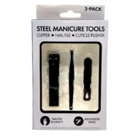 3 Piece Anodized Steel Black Finish Nail Care Tool Set
