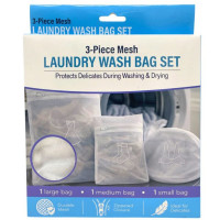3 Piece Mesh Laundry Wash Bag Set with Zipper for Washing and Drying Machines