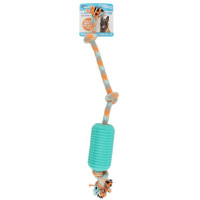 3-Knot Durable Rope Tug Dog Toy with Tough Rubber and Built In Squeaker