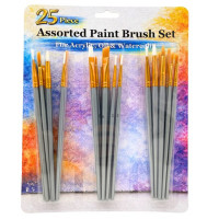 25 Piece Assorted Paint Brush Set for Acrylic Oil and Watercolor Art