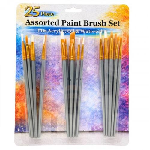 25 Piece Assorted Paint Brush Set for Acrylic Oil and Watercolor Art