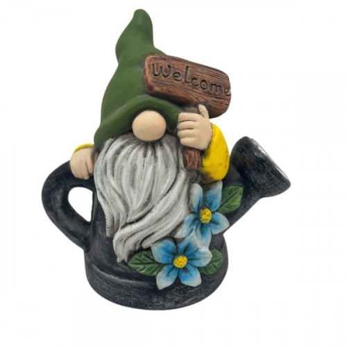 5 Inch Welcome Solar Garden Gnome Statue with Watering Can LED Light 5 Inch Welcome Solar Garden Gnome Statue with Watering Can LED Light