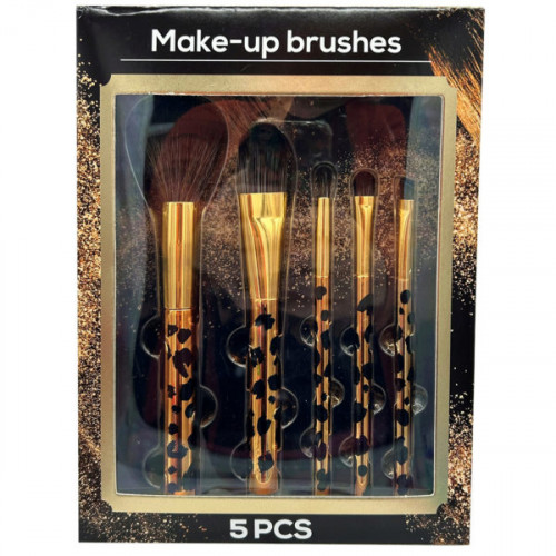 5 Piece Gold Color Leopard Print Makeup Brush Set 5 Piece Gold Color Leopard Print Makeup Brush Set