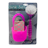3 Piece Kitchen Sink Scrubber with Caddy Sponge Holder Set
