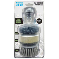 Dish Soap-Dispensing Scrub Brush with 3 Interchangeable Heads