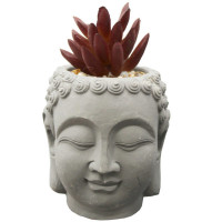 Buddha Head Statue Planter with Fake Plants and Rocks
