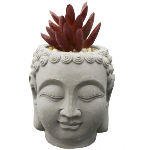Buddha Head Statue Planter with Fake Plants and Rocks Buddha Head Statue Planter with Fake Plants and Rocks
