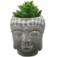 Decorative Buddha Head Statue Planter with Fake Plants and Rocks
