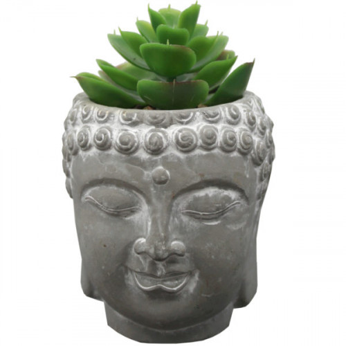Decorative Buddha Head Statue Planter with Fake Plants and Rocks Decorative Buddha Head Statue Planter with Fake Plants and Rocks