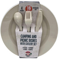 16 Piece Camping and Picnic Dishes with Cutlery Set