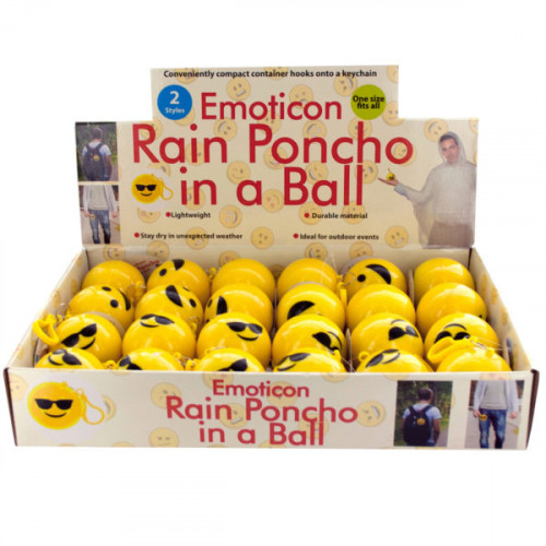 Emoticon Adult Rain Poncho in a Ball Countertop Display Emoticon Adult Rain Poncho in a Ball Countertop Display
