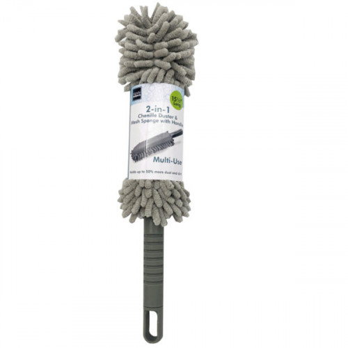 2-in-1 Chenille Duster & Mesh Sponge with Handle 2-in-1 Chenille Duster & Mesh Sponge with Handle