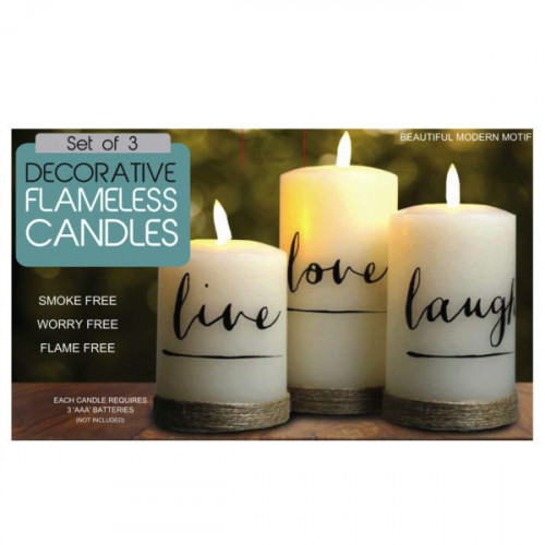 3 Piece Battery Operated Candle Set with Jute Twine 3 Piece Battery Operated Candle Set with Jute Twine