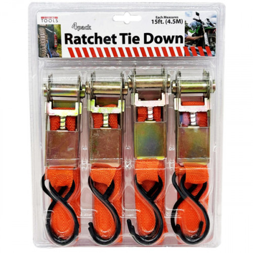 4 Pack 15' Ratchet Tie-Down Set with Buckle 4 Pack 15' Ratchet Tie-Down Set with Buckle