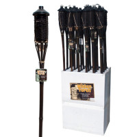 Brown Bamboo Wicker Tiki Torch Floor Display