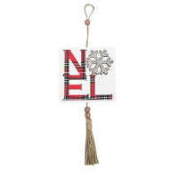 Plaid 'NOEL' Wall Hanging Decor with Snowflake & Jute Tassel