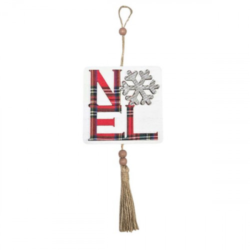 Plaid 'NOEL' Wall Hanging Decor with Snowflake & Jute Tassel Plaid 'NOEL' Wall Hanging Decor with Snowflake & Jute Tassel
